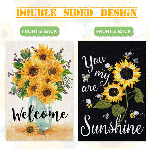 Tatuo 2 Pcs Sunflower Flag Outdoor Spring Welcome Garden Flag Burlap Garden Flags Sunflower Garden Flag Sunflower Garden Decor Double Sided 12 x 1...