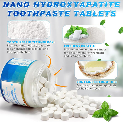 Toothpaste Tablets, Nano Hydroxyapatite Toothpaste| Travel Mouthwash Tablets| Natural Fluoride Free & Eco Peppermint Chewable Toothpaste Tablet fo...