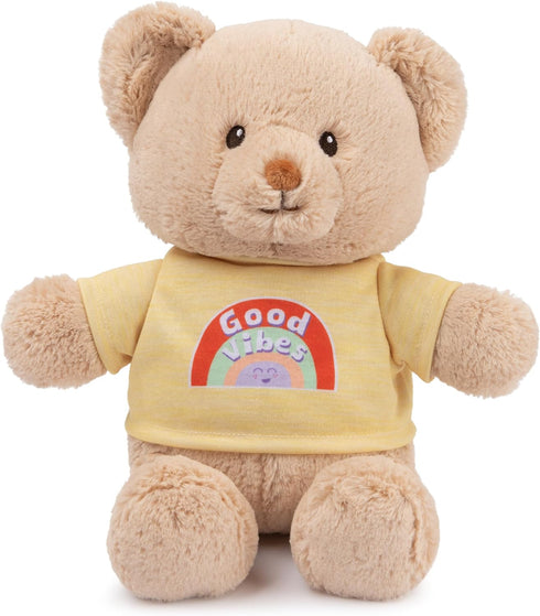 GUND “Good Vibes” Sustainable Message Bear with Yellow T-Shirt, Teddy Bear Made from 100% Recycled Materials for Ages 1 and Up, Tan, 12”...