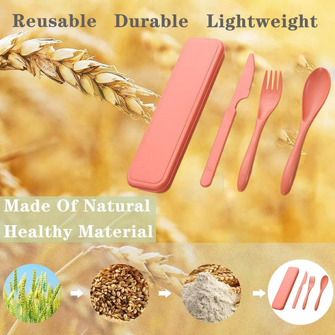 Reusable Travel Utensils with Case, Wheat Straw Portable Plastic Fork Spoons Knife Tableware, Eco-Friendly BPA Free Camping Cutlery for Lunch Box ...