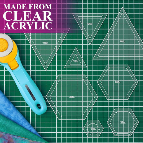 Quilting Acrylic Template Set | Precision Tools for Quilting Enthusiasts | Hexagon & Triangle Design | Includes Sizes 4", 3", 2", 1" | 1/8 Clear A...