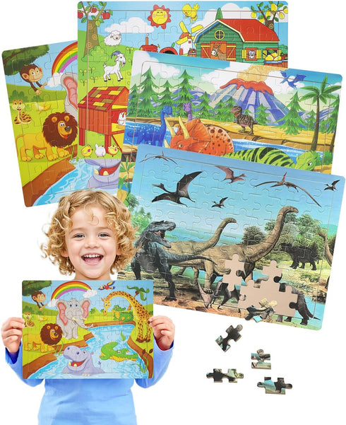 Puzzles for Kids Ages 4-6, 4 Packs 60 PCs Jigsaw Wooden Puzzles Preschool Educational Toys Gifts for Children Ages 3-5 4-8, Kids Dinosaur Puzzles ...