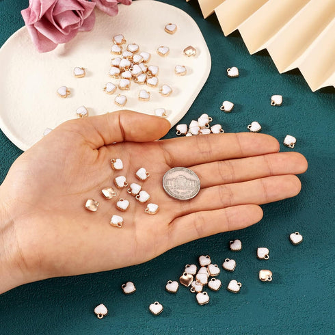 KISSITTY 100pcs Alloy White Heart Enamel Charms Light Gold Edge Plated Pendants for Necklace Bracelet Dangle Charm Jewelry Making...