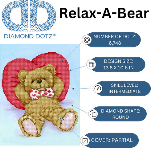 DIAMOND DOTZ ® - Relax-A-Bear, Partial Drill, Round Dotz, Diamond Painting Kits, Diamond Art Kits for Adults, Gem Art, Diamond Art, Kits, 13.8"x10...