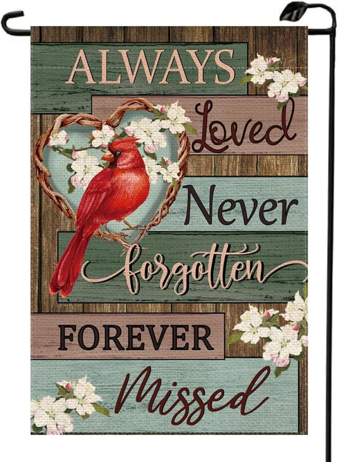 Memorial Day Cardinal Garden Flag 12x18 Inch Double Sided for Outside Always Loved Never Forgotten Forever Missed Gravesite Saying Yard Outdoor Fl...
