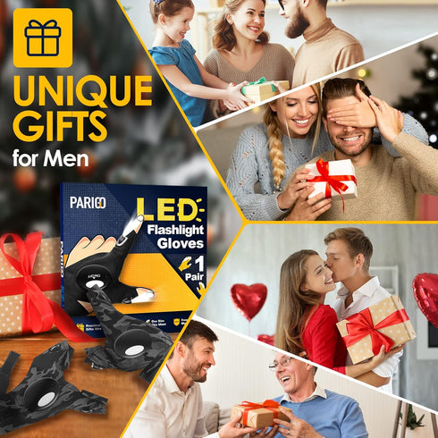 PARIGO LED Flashlight Gloves Gifts for Men Women-Valentines Day Gifts for Him Birthday Gifts for Dad Husband Him, Car Guy Unique Tool Cool Gadgets...