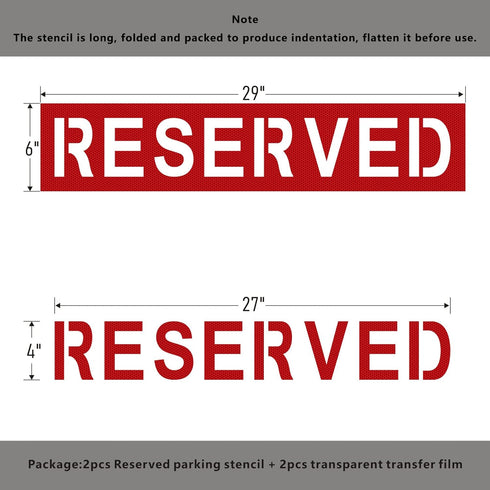 2 Pieces 4" Reserved Stencil with Self-Adhesive,Reserved Parking Spray Painting Letter Sticker Stencil,6" x 29" Reserved Sign Pavement Stencil for...