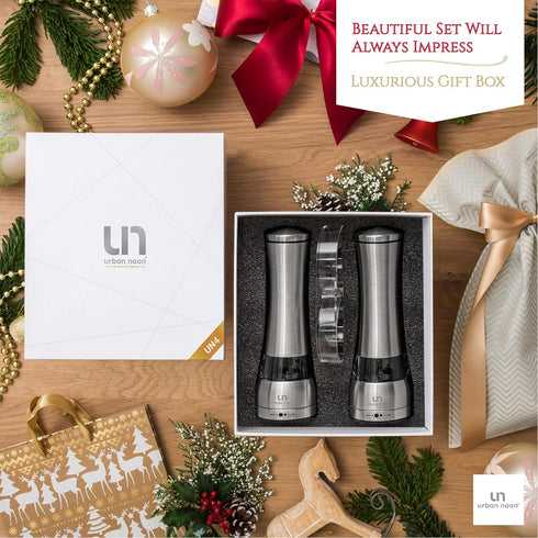 Salt and Pepper Grinder Set - Large Capacity Stainless Steel Pepper Grinder and Salt Grinder with Tray in Luxurious Gift-Box - Manual Mills with C...