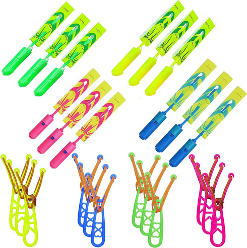 Amazing Led Flying Toys for Kids -12 PCS Light up Slingshot LED helicopter toy - Arrow Planes Glow in The Dark Party Favors for kids summer toys O...