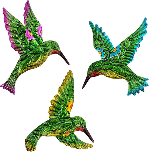 Yardancer Hummingbird Wall Art Decor 3pcs, Metal Hummingbird Decor Hanging for Bathroom Bedroom Living Room Kitchen Terrace -Wall Sculpture Art, H...