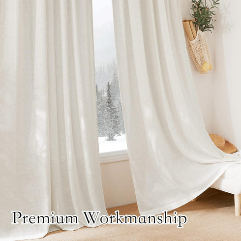 RYB HOME Semi Sheer Valances - Linen Textured Sheer Curtains Small Window Tiers Farmhouse Decor for Kitchen Bathroom Cafe Bedroom, Linen, Wide 52 ...