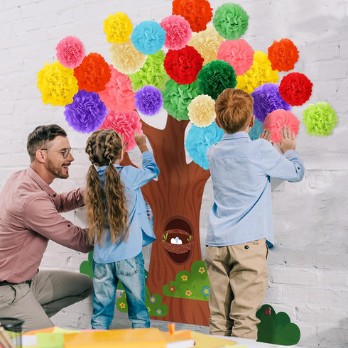 Classroom Tree Bulletin Board Set 3D Tree Classroom Decoration with Paper Pom Poms Classroom Tree Wall Decoration for Preschool Kindergarten Prima...