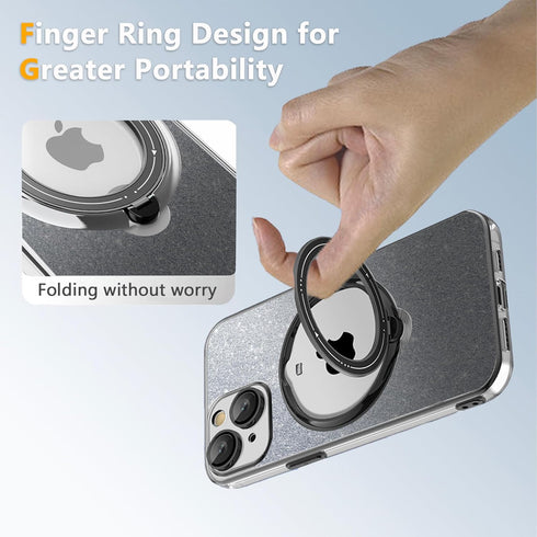for iPhone 15 Plus Case Glitter with Rotatable Ring Stand Compatible with MagSafe, Plating Bling Clear Case with Camera Lens Protector Slim Phone ...