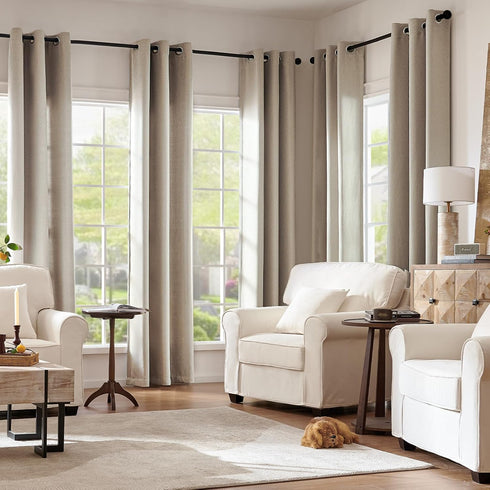 jinchan Blackout Linen Textured Curtain 84 Inches Long for Living Room Thermal Insulated Grommet Top Window Drape for Bedroom 38x84 Greyish Beige ...