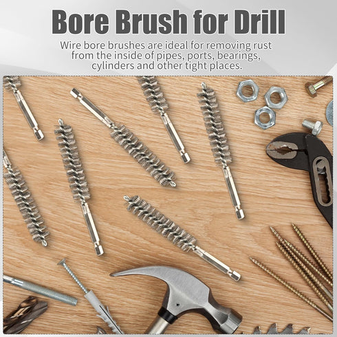 10 Pack Bore Brush for Drill, Wire Bore Brush Drill, Stainless Steel Bore Cleaning Brush Set 1/4 Inch Hex Shank for Power Drill Impact Driver (15M...
