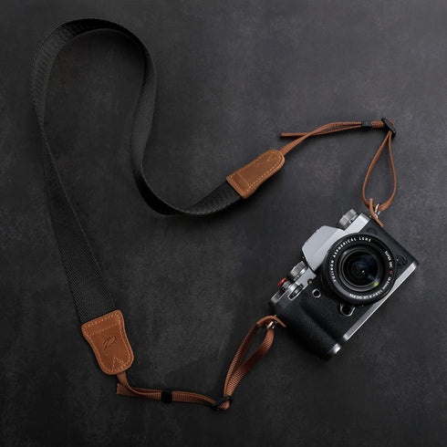 Padwa Lifestyle Black Camera Strap - Double Layer Crazy Horse Cowhide Head,1.5" Wide Pure Cotton Woven Camera Straps,Adjustable Neck Shoulder Stra...