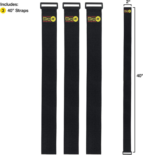 Super-Stretch Wrap-It Storage Straps, 40-in x 2-in (3-Pack) - Elastic Hook and Loop Cinch Straps - Pool Hose and Cable Straps, Garage and RV Stora...