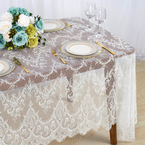 ShinyBeauty Lace-Tablecloth-Rectangular 60x120-Inch Lace Table Cloth 2 Pack Floral Lace Tablecloth White Vintage Table Cover Floral Overlay Tablec...