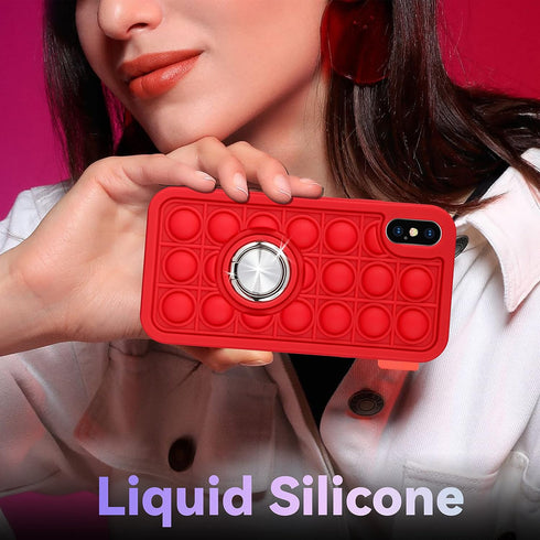 Joyleop Red Bubble Case for iPhone X/XS Fidget Design Unique Silicone Cute Fun Cover Girly Fashion Girls Boys Kids Cases,Funny Kawaii with Metal R...
