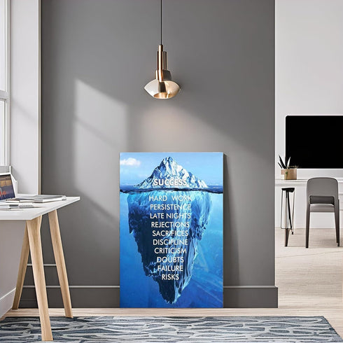 Inspirational Success Canvas Wall Art Blue Iceberg Motivation Quotes Print Poster Picture Artworks For Home school Office Artwork Decor Gift Ready...
