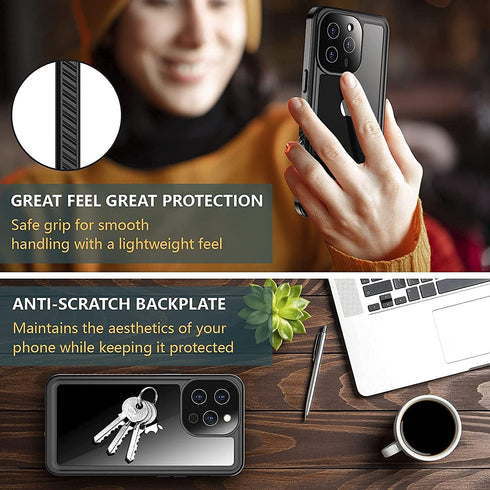 Designed for iPhone 13 Pro Case Waterproof, Full Body Cover with Built in Screen Protector Heavy Duty Shockproof IP68 Waterproof Case (Black)...
