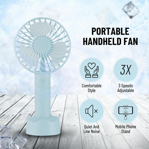 Mini Handheld Fan Battery Operated Small Personal Portable Fan Speed Adjustable USB Rechargeable Fan Powerful Fan for Indoor Outdoor Travelling (B...