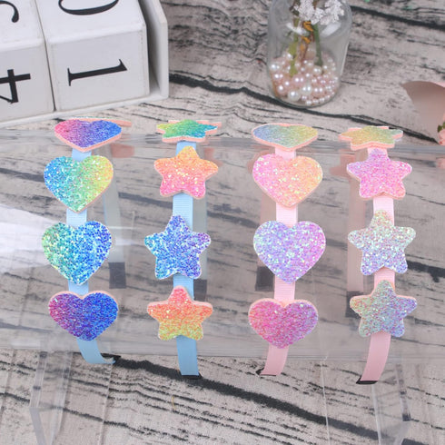 XIMA Glitter Heart Girls Headbands Rainbow Star Hariband for Children Girls Hair Accessories Pack of 8...