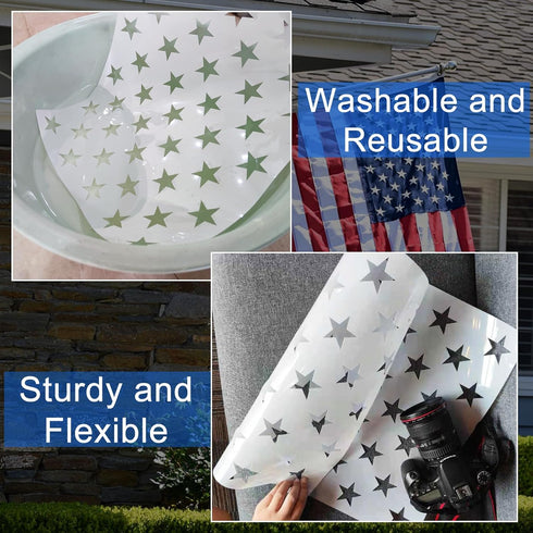 Jumbo American Flag 50 Star Stencil Template, 24.5'' x 17.5'', 3 Sizes Large Plastic Stencil Template for Painting on Wood, Fabric, Paper, Airbrus...