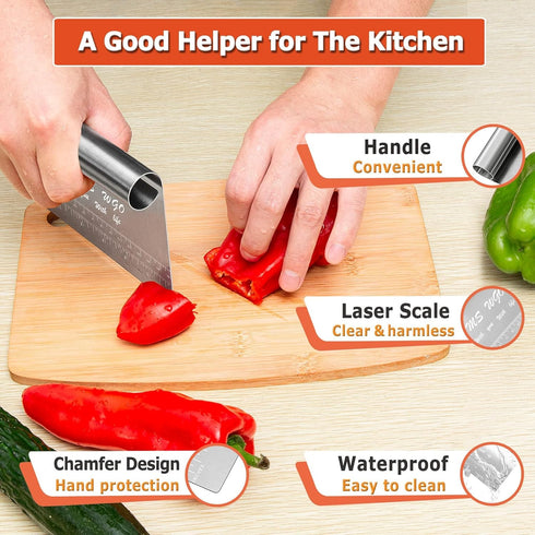 Pro Dough Pastry Scraper/Cutter/Chopper Stainless Steel Mirror Polished with Measuring Scale Multipurpose- Cake, Pizza Cutter - Pastry Bread Separ...