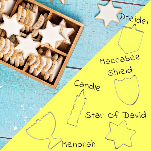 The Dreidel Company Stainless Steel Hanukkah Cookie Cutters, 5 Hanukkah Menorah, Dreidel, Star, Maccabee Shield Shaped Cookie Cutters...