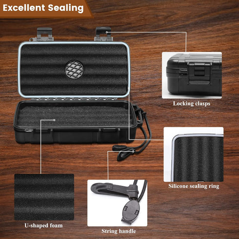 Flauno Travel Cigar Humidor Case - Portable Cigar Box with Humidifier Disc & Cigar Cutter | Waterproof | Crushproof | Airtight | Durable (Holds up...