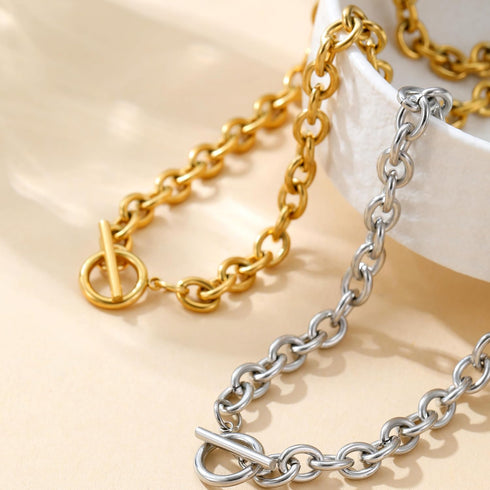 18K Gold Chunky Chain Necklace for Women Thick Cuban Curb Chain Green Gemstone Pendant Toggle Necklace Dainty Layering Gold Chain Trendy Jewelry G...