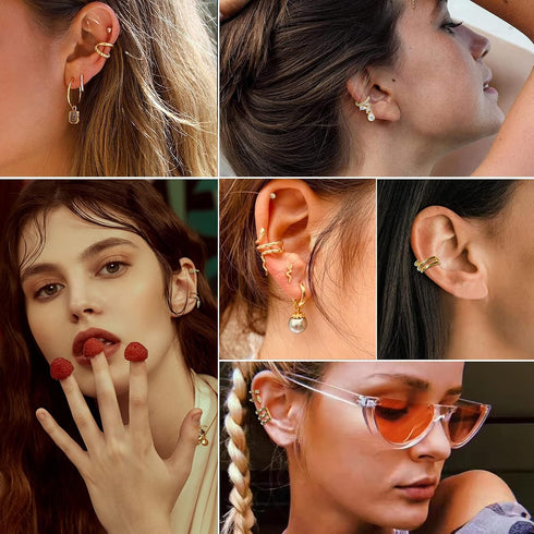 HAIAISO 18 Pcs Gold Ear Cuffs for Women Non Piercing Adjustable Ear Cuff Earrings Clip On Cartilage Helix Wrap Ear Jewelry Set...