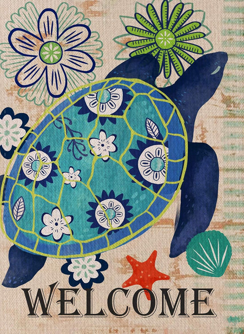 Home Decorative Welcome Quote Outdoor Turtle Beach Garden Flag Double Sided, Tropical Ocean House Yard Flag, Rustic Coastal Garden Yard Nautical S...
