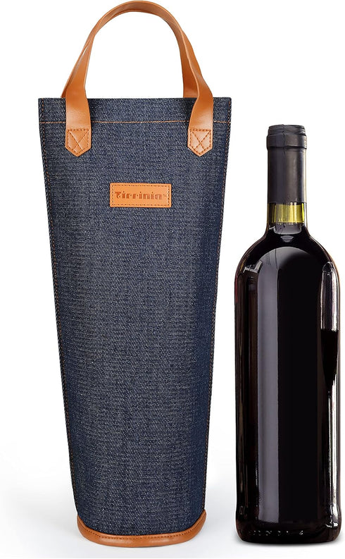 Tirrinia Single Wine Gift Tote Bag, Insulated Padded Thermal Wine Bottle Carrying Cooler Carrier for Travel, Picnic, Great Gift for Wine Lover, Da...