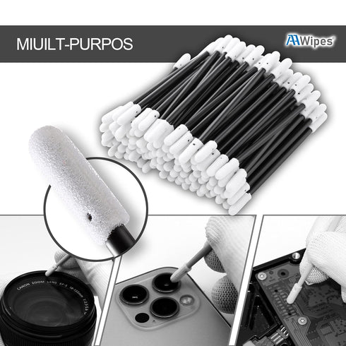 3" Foam Cleaning Swabs Dual Round Heads(200pcs, Black, 3.2 mm Double Heads, 76 mm Length), Double-Headed Q Tip Foam Swab Cleaning Sticks (D7220BLK...