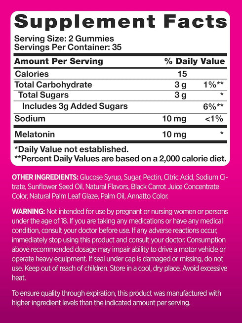 PINK Melatonin Gummies | 10mg | Max Potency | Vegan, Non-GMO & Gluten Free | 70 Count | Mixed Berry Flavor...