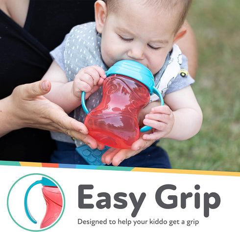 Nuby Clik-It Grip N' Sip Soft Spout No-Spill Training Sippy Cup with Handles - (3-Pack) 10 oz - 4+ Months - Blue/Green/Red...