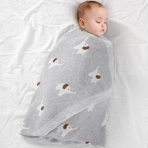 100% Cotton Baby Blanket Knit Soft Cozy Swaddle Receiving Blankets Toddler Infant blanket with Lovely Elephant for Newborn Boy Girls - Grey, 90 x ...