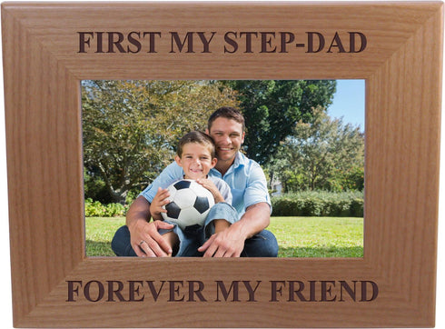 CustomGiftsNow First My Step-DadFirst My Step-Dad Forever My Friend - 4x6-inch Laser Engraved Tabletop/Hanging Wooden Wood Picture Photo Frame...