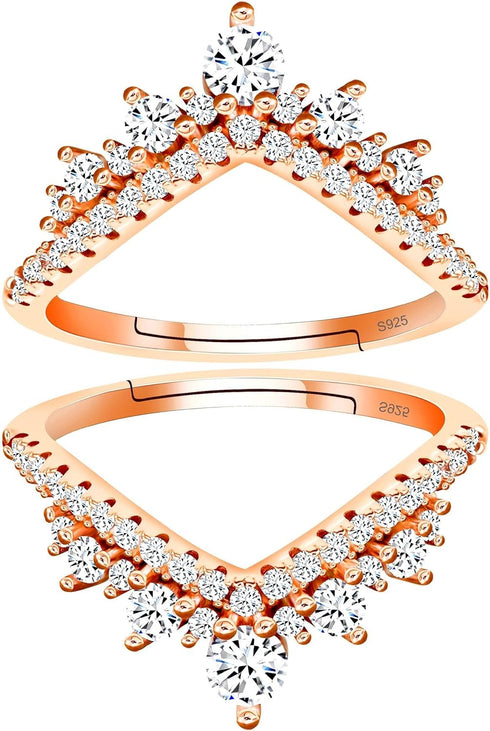 Uloveido 925 Sterling Silver Cubic Zirconia Curved Wedding Band Ring Guard Enhancer 2pcs Stackable Set Adjustable...