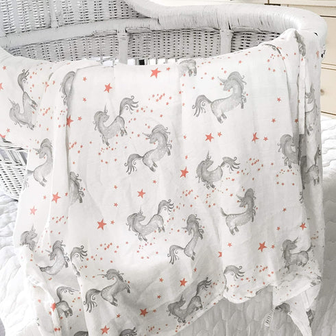 Aenne Baby Muslin Swaddle Blanket for Boys & Girls, Infant Toddler Quilt, Luxurious Wrap, Soft and Silky Stroller & Nursing Cover, Dancing Unicorn...
