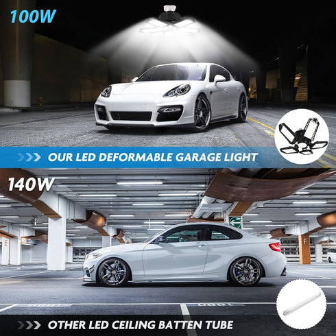 BRAINIAC LED Garage Light Bulbs, 100W 10000LM Super Bright Garage Lighting with 5 Adjustable Panels, E26/E27 Screw-in Deformable Led Garage Ceilin...