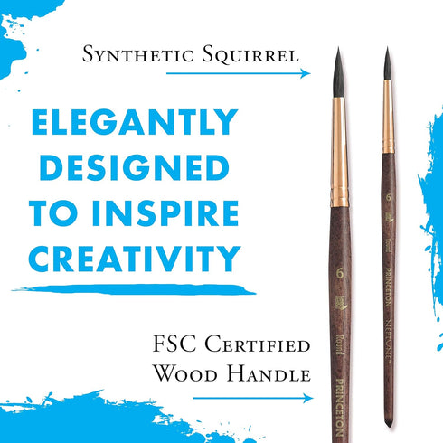 Princeton, Size 6 Artist Neptune, Brushes for Watercolor Series 4750, Round Synthetic Squirrel, Dark Wood...