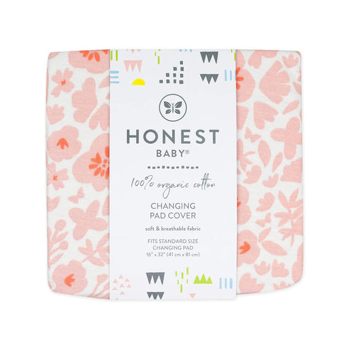 HonestBaby Girls Organic Cotton Changing Pad Cover, Peach Skin Papercut Floral, One Size...