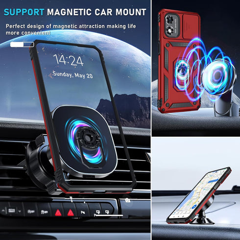 Janmitta Compatible with Moto G Play 2024 Case Built in Slide Camera Lens Cover+Screen Protector+Ring Holder,Heavy Duty Shockproof Full Body Prote...