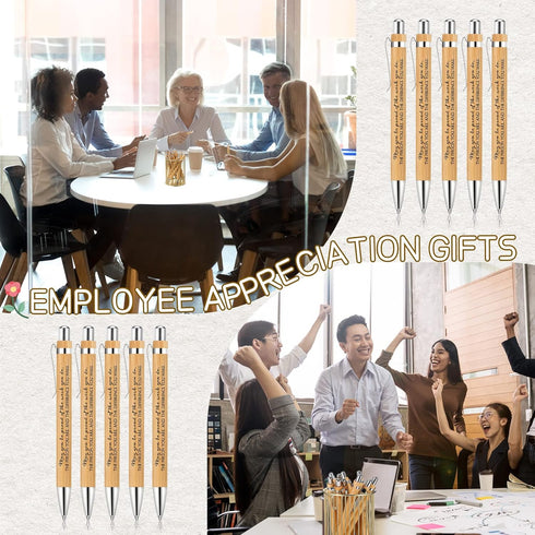 50 Pcs Inspirational Bamboo Pen Wood Ballpoint Pen Thank You Pen Bulk Appreciation Gift for Women Men Office Teacher Coworker Black Ink(Elegant St...