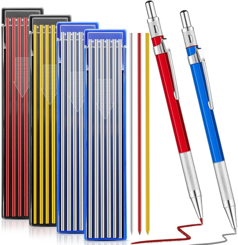 2 Pcs Welders Pencil with 48 PCS Round Refills Mechanical Pencils Metal Welding Marker for Tube Pipe Fitter Welder Steel Construction Woodworking ...