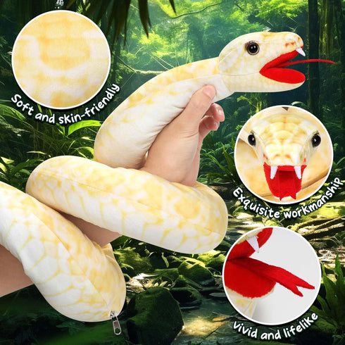 53 Inch Giant Snake Plush Mommy with 3 Babies - Mommy Snake with 3 Cute Babies & 3 Eggs Golden Python Realistic Snake Stuffed Animal Easter Gift f...