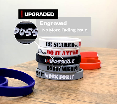 12 Pack Motivational Wristbands for Men, Women & Teens, 12x8” Silicone Bracelets with Inspirational Quotes, Unisex Adult Design for men, gifts for...